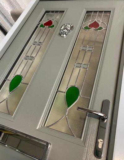 Close up of decorative glass on a composite door - Glazerite uPVC