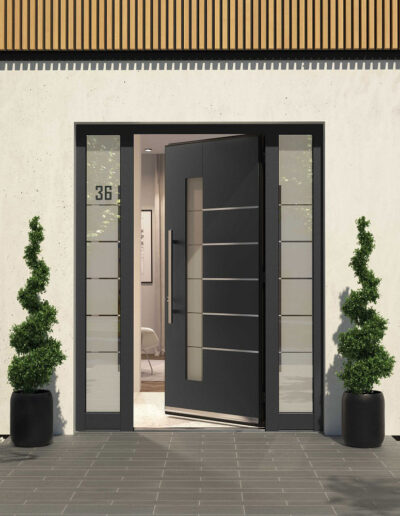 Open black Spitfire S-200 Aluminium Entrance Door - Glazerite uPVC