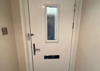 Interior view of a white composite door - Glazerite uPVC